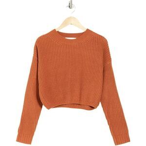 Elodie Crewneck Cropped Sweater in Rust